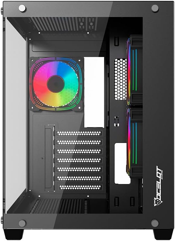 Gabinete Ocelot Gaming Glass Hunter 3 | Mini Tower, Triple Cristal Templado, Listo para MB BTF, 3 Ventiladores, Negro