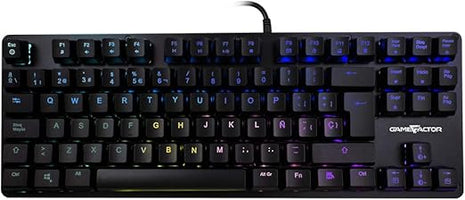 Teclado Mecánico TKL Game Factor KBG500-BL | RGB, Switch Blue, Tenkeyless, USB, Negro
