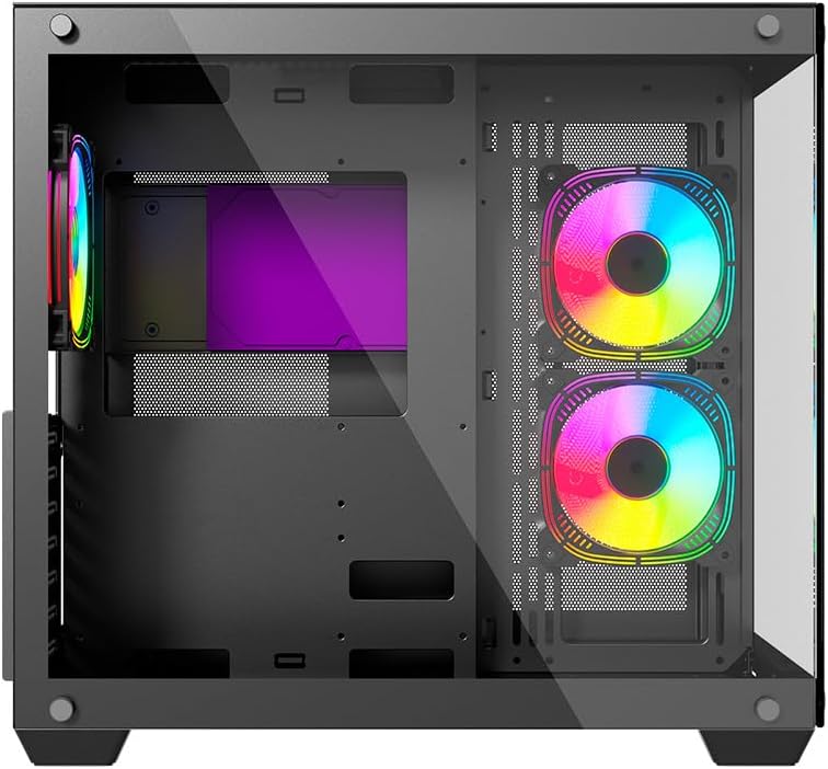 Gabinete Ocelot Gaming Glass Hunter 3 | Mini Tower, Triple Cristal Templado, Listo para MB BTF, 3 Ventiladores, Negro