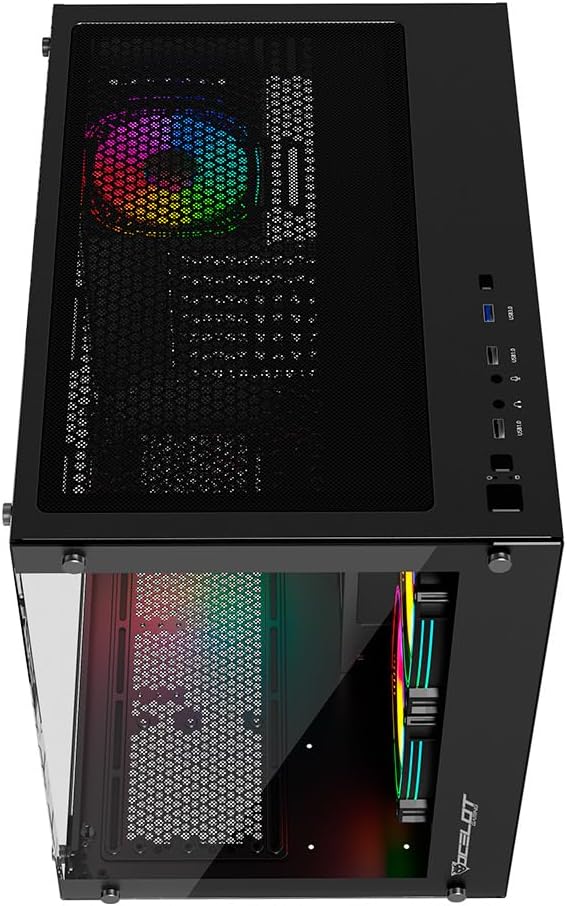 Gabinete Ocelot Gaming Glass Hunter 3 | Mini Tower, Triple Cristal Templado, Listo para MB BTF, 3 Ventiladores, Negro