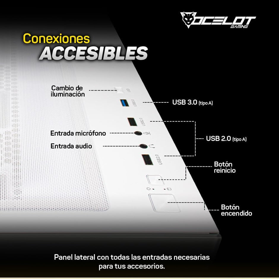 Gabinete Ocelot Gaming W-Cube 2 | Mid Tower, Cristal Templado Frontal/Lateral, 3 Ventiladores ARGB, Blanco