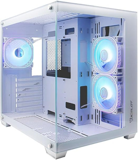 Gabinete Ocelot Gaming W-Cube 2 | Mid Tower, Cristal Templado Frontal/Lateral, 3 Ventiladores ARGB, Blanco