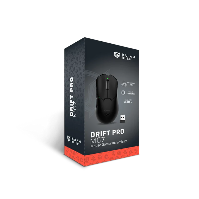 Mouse Gamer Balam Rush Drift Pro MG7 | Dual Inalámbrico y Alámbrico, 26,000 DPI, Recargable, RGB Dinámico, Negro