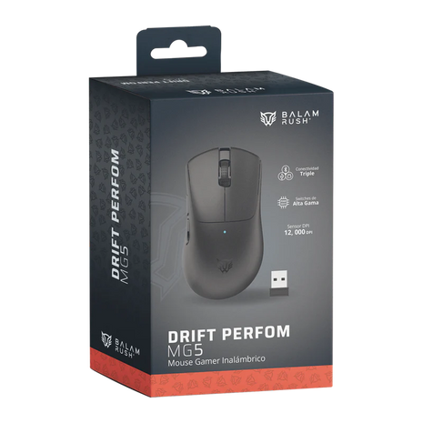 Mouse Gamer Balam Rush Drift Perform MG5 | Dual Inalámbrico y Alámbrico, 12,000 DPI, Recargable, 5 Botones, Negro