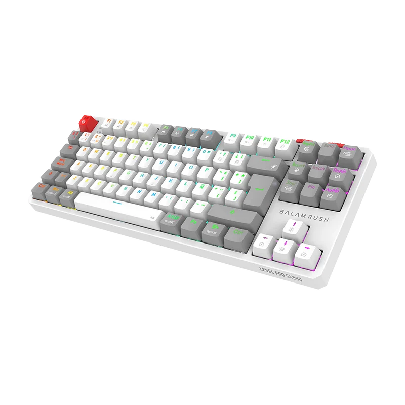Teclado Mecánico Gamer Balam Rush Level Pro GK990 Blanco | Inalámbrico Dual (BT + 2.4GHz) + USB-C, Conecta 5 Dispositivos, RGB, TKL Español