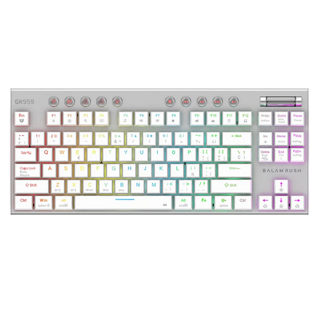 Teclado Mecánico Gamer Balam Rush Dominate Expert GK959 Blanco | Inalámbrico Dual (2.4GHz + BT 5.0), RGB, TKL 87 Teclas, Español