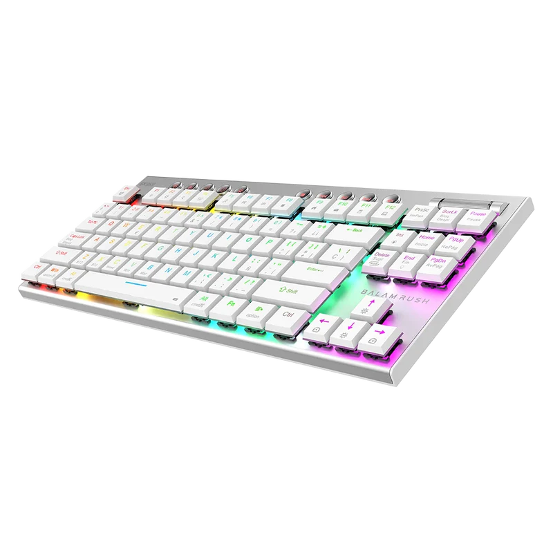 Teclado Mecánico Gamer Balam Rush Dominate Expert GK959 Blanco | Inalámbrico Dual (2.4GHz + BT 5.0), RGB, TKL 87 Teclas, Español