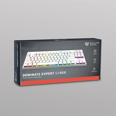 Teclado Mecánico Gamer Balam Rush Dominate Expert GK959 Blanco | Inalámbrico Dual (2.4GHz + BT 5.0), RGB, TKL 87 Teclas, Español