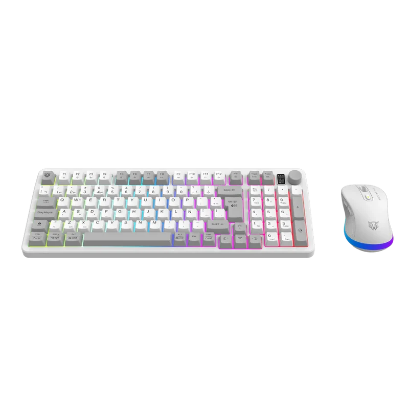 Kit Gamer Inalámbrico Balam Rush Squad Conquest Pro KG525 | Blanco, Teclado 97 Teclas + Mouse 7200 DPI, RGB, Dual (BT + 2.4GHz)