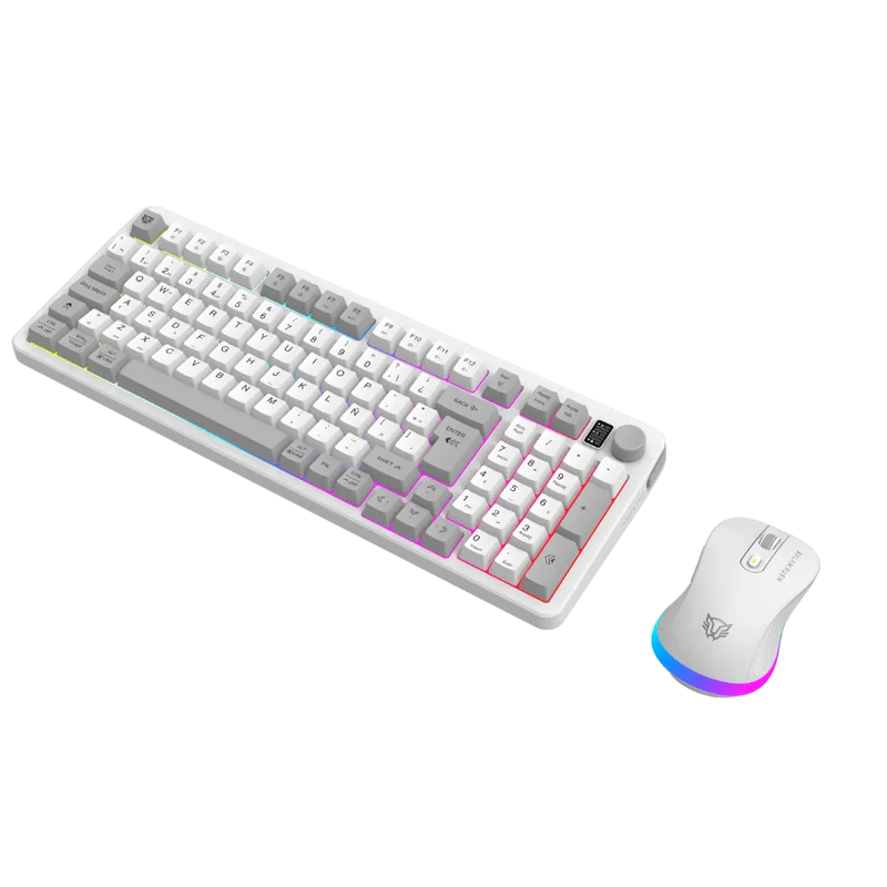 Kit Gamer Inalámbrico Balam Rush Squad Conquest Pro KG525 | Blanco, Teclado 97 Teclas + Mouse 7200 DPI, RGB, Dual (BT + 2.4GHz)