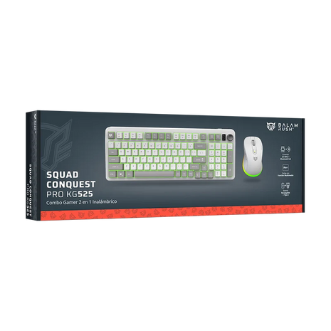 Kit Gamer Inalámbrico Balam Rush Squad Conquest Pro KG525 | Blanco, Teclado 97 Teclas + Mouse 7200 DPI, RGB, Dual (BT + 2.4GHz)