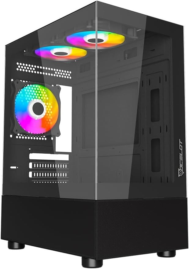 Gabinete Ocelot Gaming Glass EN6 | Mini Tower, Cristal Templado Frontal/Lateral, 3 Ventiladores, Negro